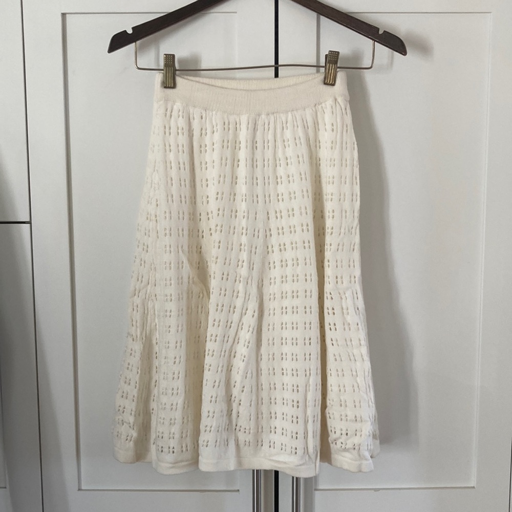 Meadow Rue Winter White Stretchy Open Knit Fully Lined Knee Length Skirt Size S
